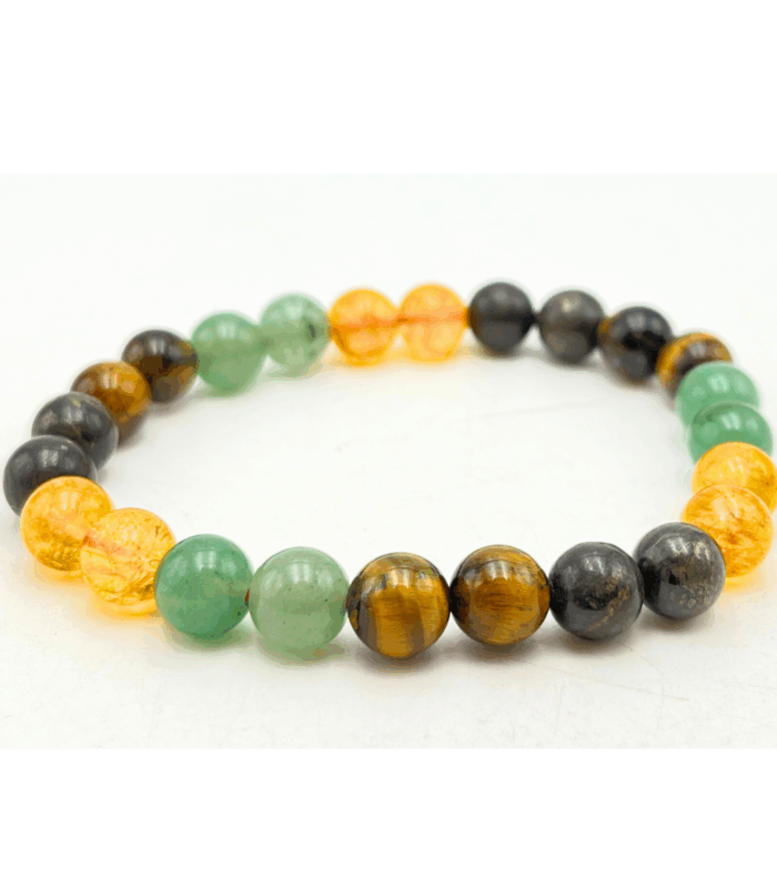 Green Aventurine, Citrine, Tiger Eye, Pyrite Single Stone Bracelet