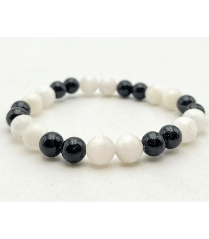 Selenite+Black Tourmaline Single Stone Bracelet