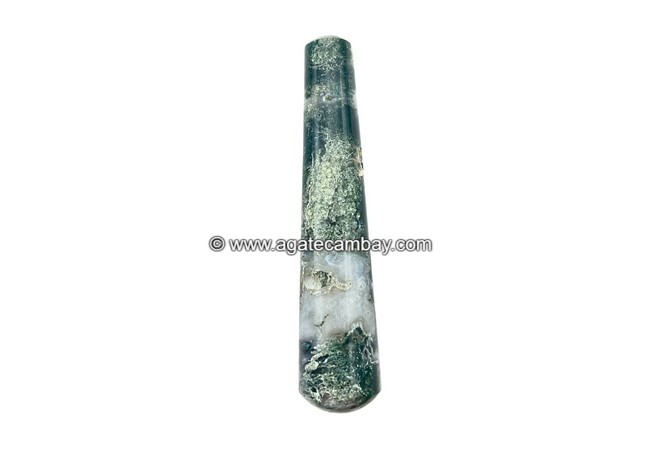 Gemstone Moss Agate Plain Massage Wand