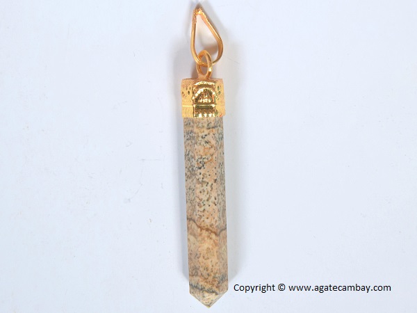 Picture Jasper Pencil Point Pendant With Gold Plated