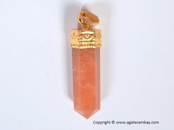 Red Aventurine Pencil Point Pendant With Gold Plated