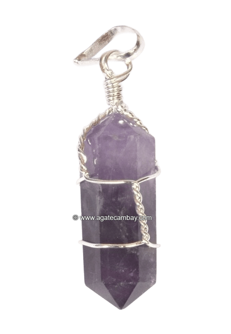 Doubled Point Amethyst Wire Wrapped Pendant