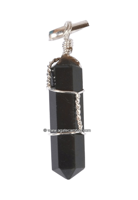 Doubled Point Black Wire Wrapped Pendant