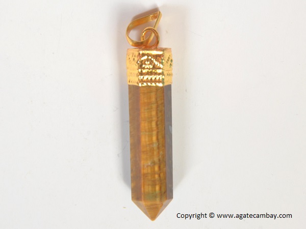Tiger Eye Pencil Point Pendant With Gold Plated