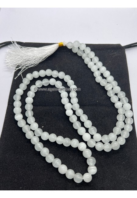 8 mm Selenite Japa Mala Without Knotted