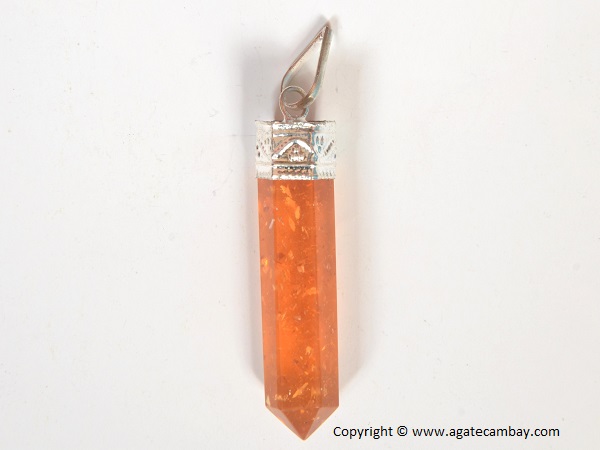 Amber Pencil Point Pendant With Silver Plated