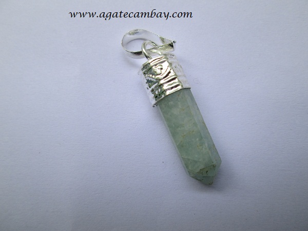 Aquamarine Pencil Point Pendant With Silver Plated