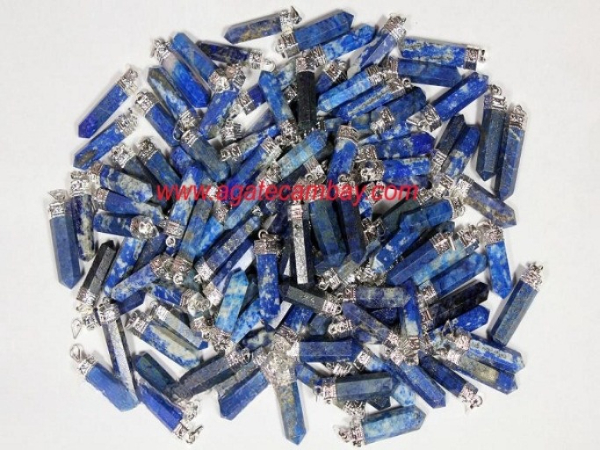 Lapis Lazuli Pencil Point Pendant With Silver Plated