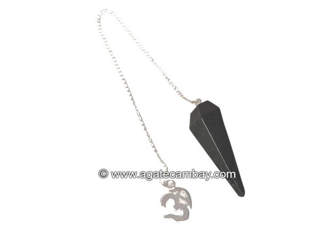 Black Tourmaline With Om Chain Facetted Pendulum