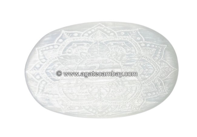 Selenite (Om Engraved) Palm Stone