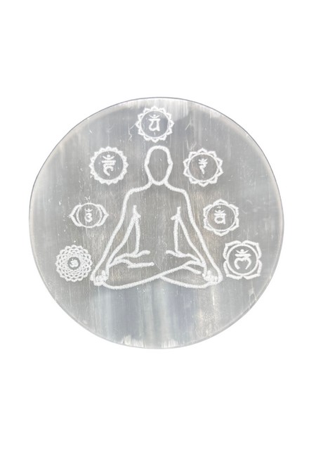 Selenite Plate Round -Buddha (Yoga)
