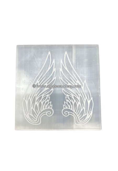 Selenite Square Plate - Angel Wings