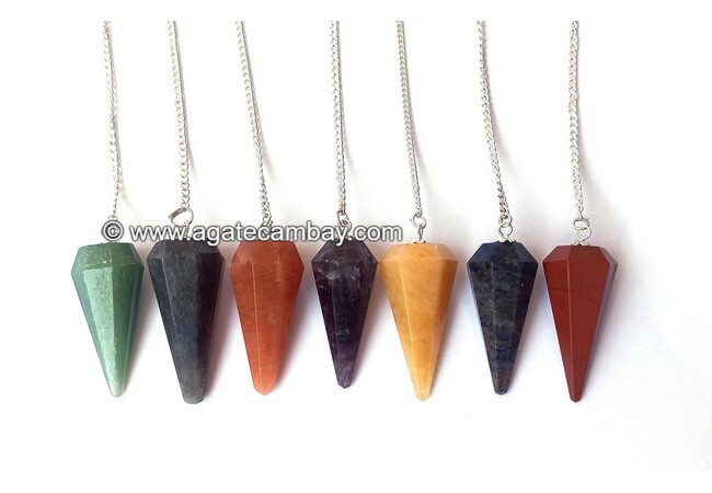 Seven Chakra Set Facetted Pendulum