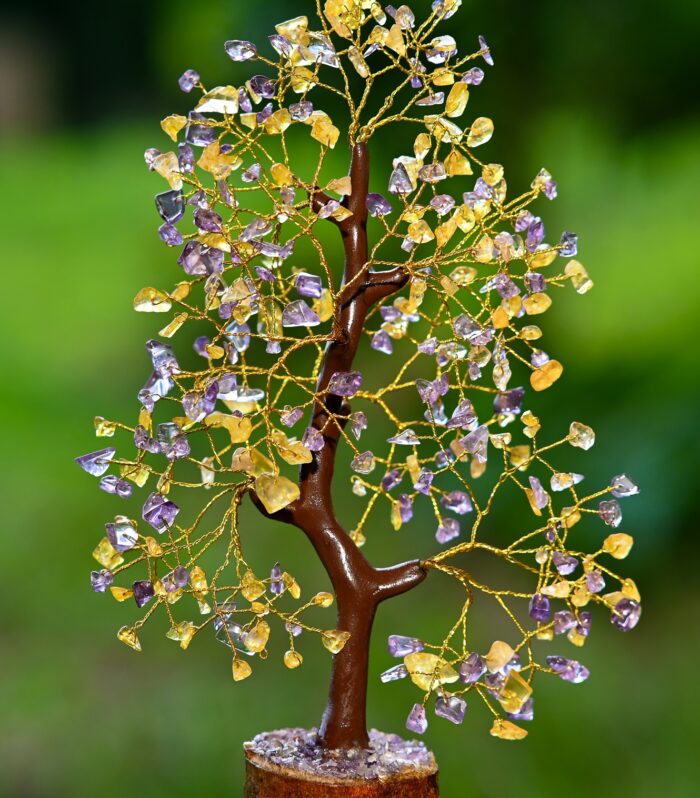 Citrine & Amethyst Tree with Golden Wire (300 Chips)