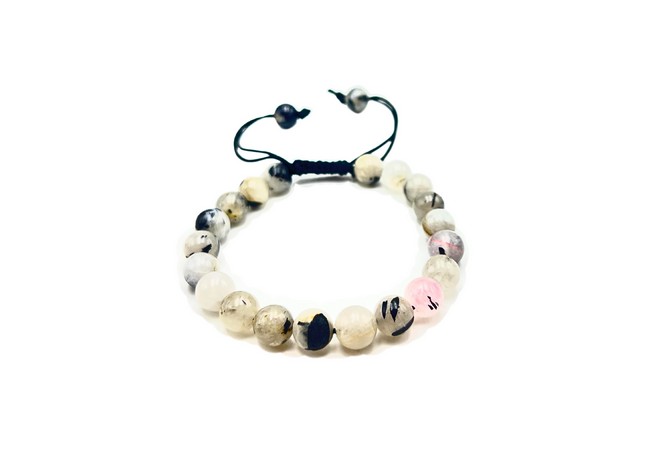 Black Rutilated Quartz Single Stone Dori Bracelet- 8 mm