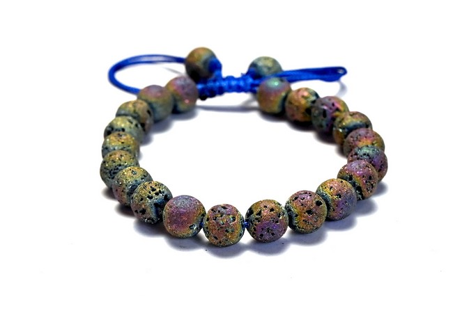 Titanium Coated Rock Lava Single Stone Dori Bracelet- 8 mm